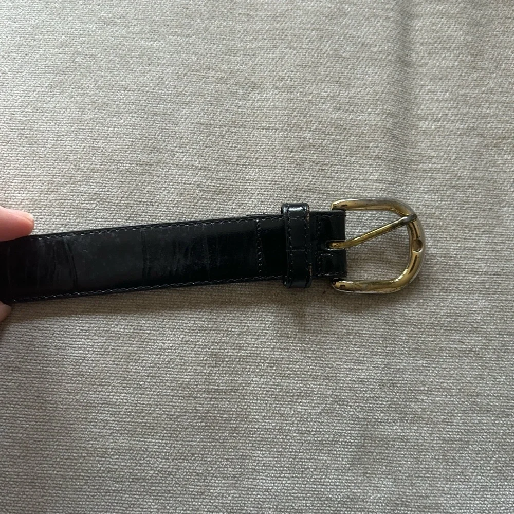 Black Alligator Grain Cowhide Belt with Gold Buckle